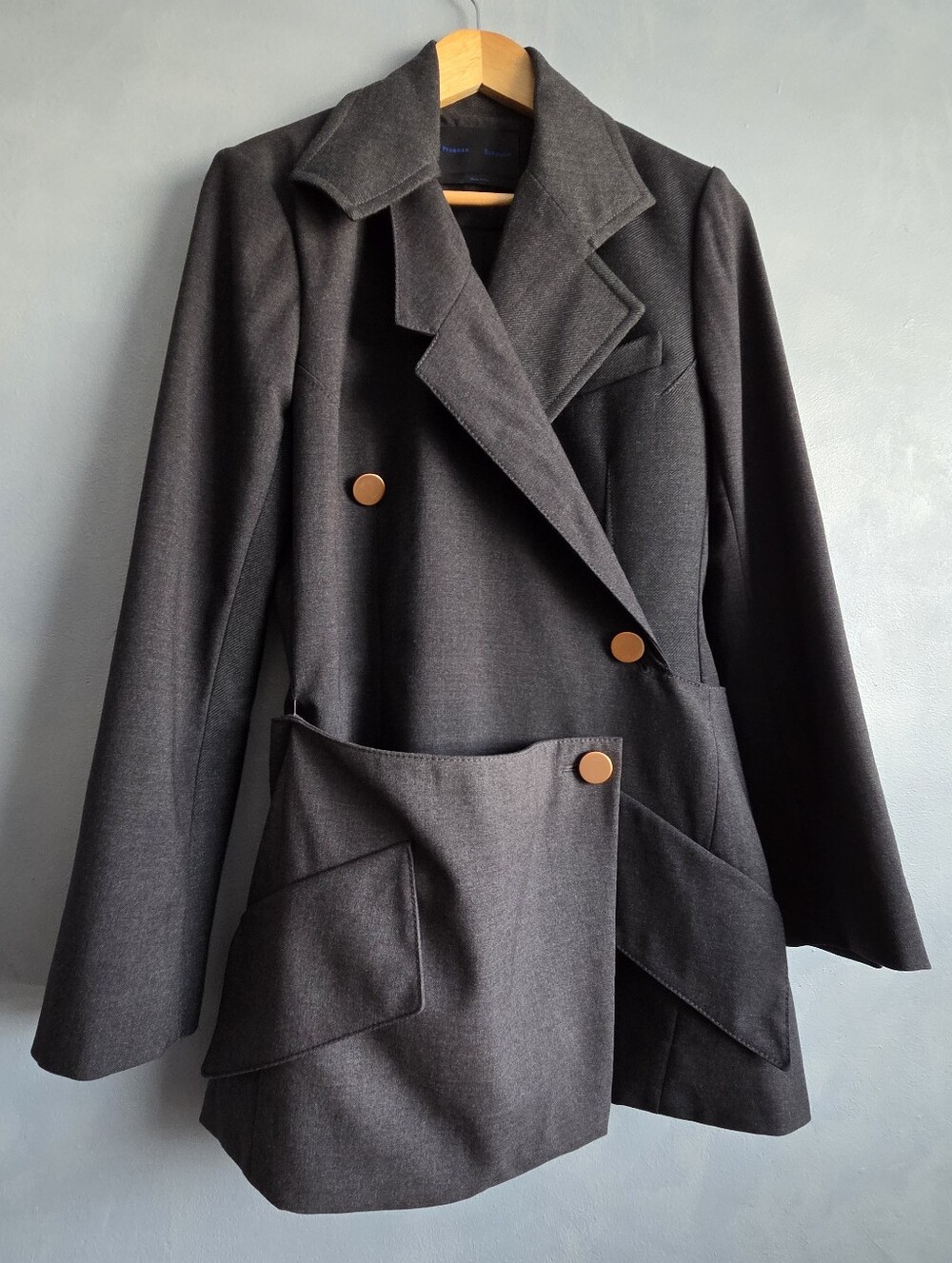 PROENZA SCHOULER DARK TAILORED GRAY STRUCTURED BLAZER, JACKET SIZE, US 10